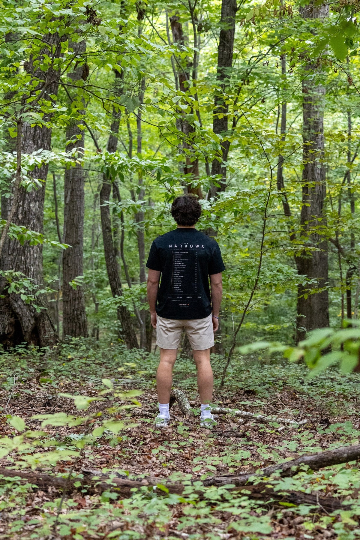 Upper Gauley Dark tee, Black — front view, BIRD chest mark
